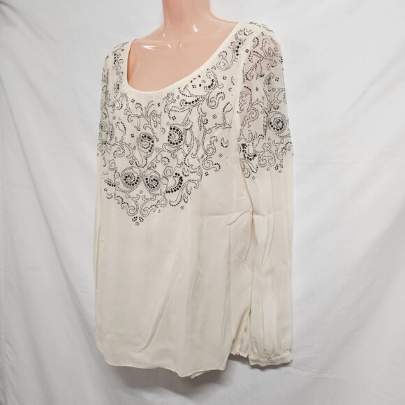 St. John Beaded 100% Silk Lined Top Blouse Women Size 14 Ivory - Picture 6 of 14
